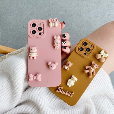 Θήκες τηλεφώνου 3D Bears για iPhone 11 12 13 14 15 Pro Max Soft Silicon θήκη για iPhone X XR XS Max 7 8 6 6s Plus Se 2020