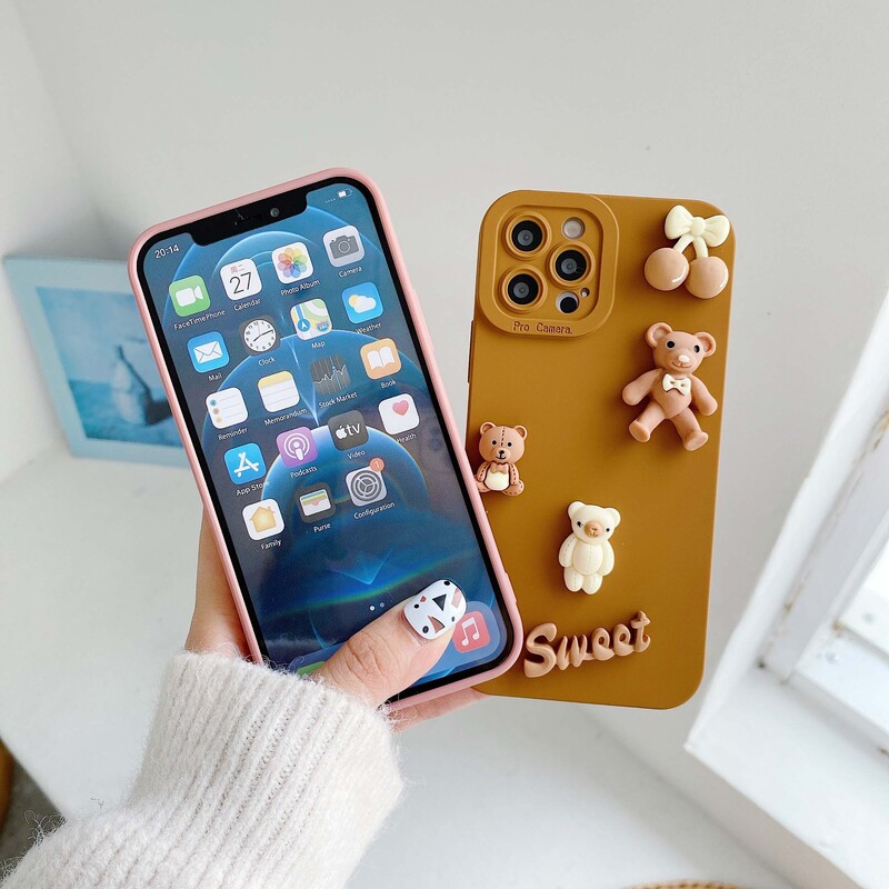 Калъфи за телефони 3D Bears за iPhone 11 12 13 14 15 Pro Max Мек силиконов калъф за заден капак за iPhone X XR XS Max 7 8 6 6s Plus Se 2020