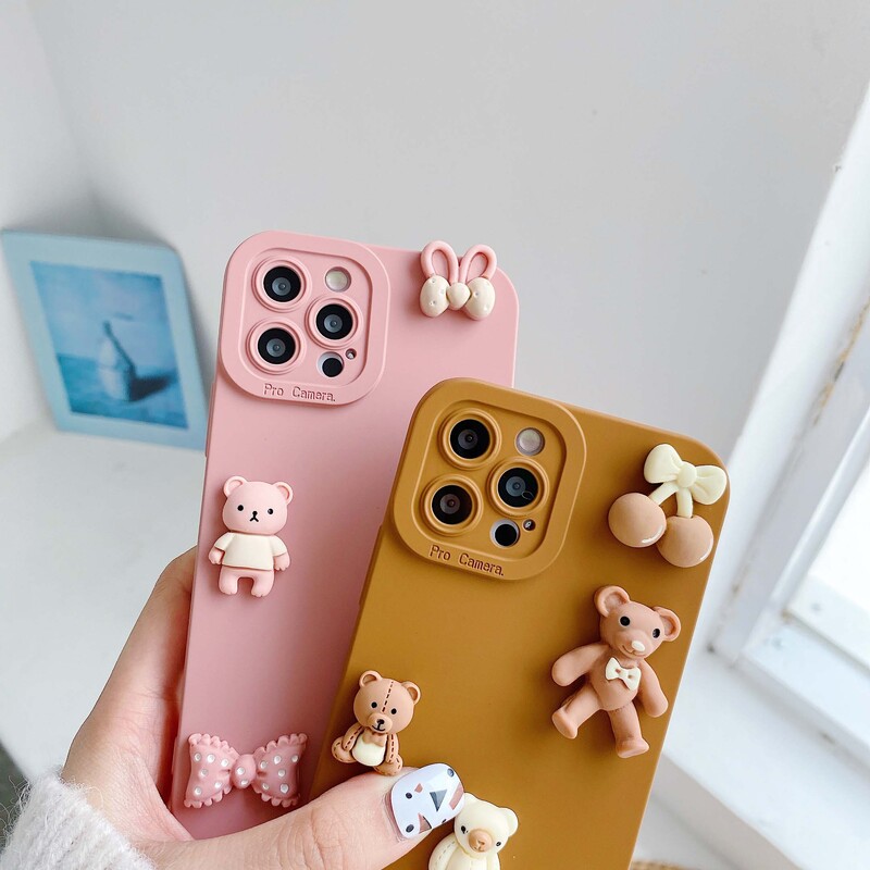 Калъфи за телефони 3D Bears за iPhone 11 12 13 14 15 Pro Max Мек силиконов калъф за заден капак за iPhone X XR XS Max 7 8 6 6s Plus Se 2020