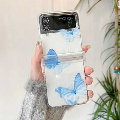 Ins Cute Butterfly Case za Samsung Z Flip 6 Prozirna akrilna maska sa šarkama za Galaxy Z Flip 3 4 5 6 Navlaka s lancem za narukvicu