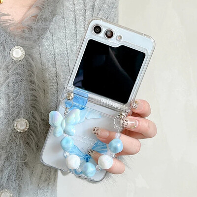 Ins Cute Butterfly Case za Samsung Z Flip 6 Prozirna akrilna maska sa šarkama za Galaxy Z Flip 3 4 5 6 Navlaka s lancem za narukvicu