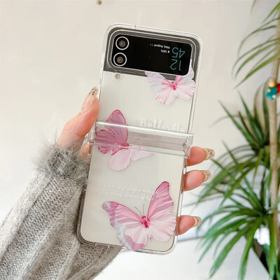 Ins Cute Butterfly Case za Samsung Z Flip 6 Prozirna akrilna maska sa šarkama za Galaxy Z Flip 3 4 5 6 Navlaka s lancem za narukvicu