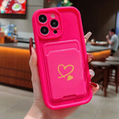 Luxuly Love Heart Insert Card Bag Silikoninis minkštas telefono dėklas, skirtas iPhone 16 15 14 13 12 11 Pro Max XR XS X 7 8 Plus SE 2020 dangtelis