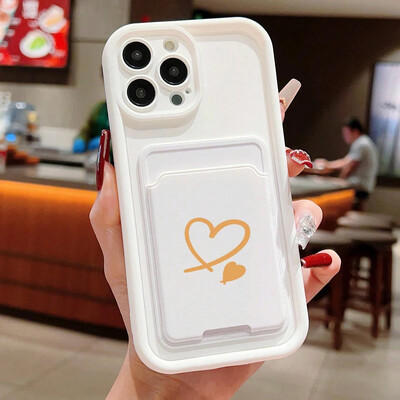 Luxuly Love Heart Insert Card Bag Silikoninis minkštas telefono dėklas, skirtas iPhone 16 15 14 13 12 11 Pro Max XR XS X 7 8 Plus SE 2020 dangtelis
