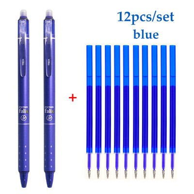 12 kom/set tip 0,5 mm brisiva gel olovka plava/crna zamjenjivo punjenje velikog kapaciteta, periva drška školski uredski pribor