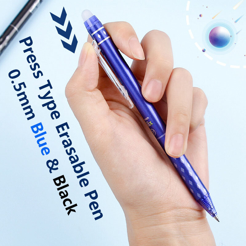 12 kom/set tip 0,5 mm brisiva gel olovka plava/crna zamjenjivo punjenje velikog kapaciteta, periva drška školski uredski pribor