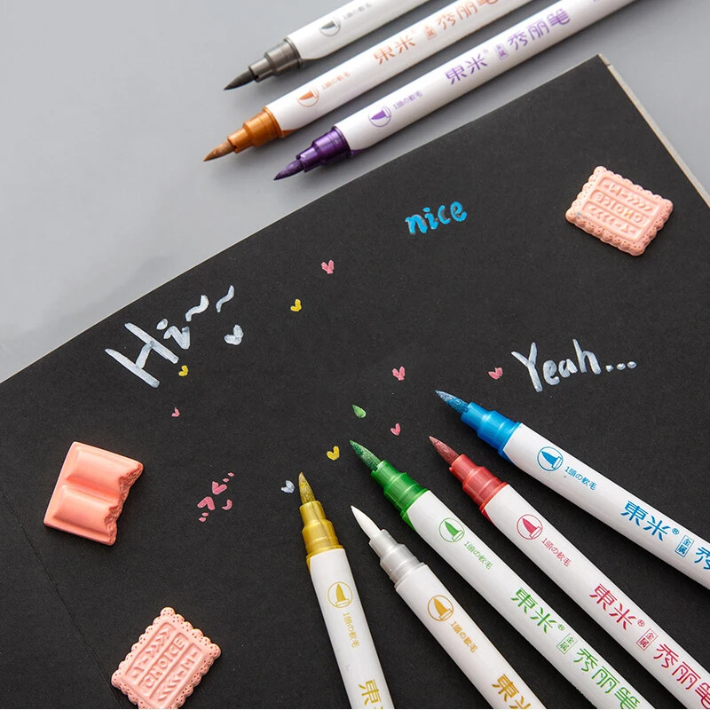 Metalne kist olovke u 10 boja Set Markeri s dvostrukim vrhom Mekana kist olovka srednje točke za kaligrafiju DIY kartice Umjetničko crtanje Pribor