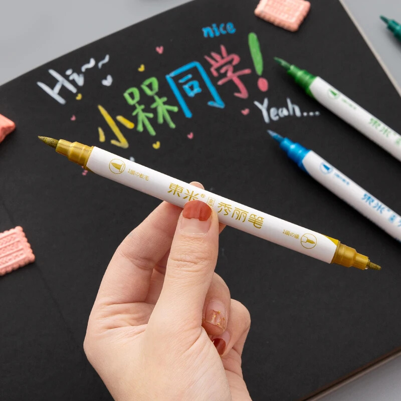 Metalne kist olovke u 10 boja Set Markeri s dvostrukim vrhom Mekana kist olovka srednje točke za kaligrafiju DIY kartice Umjetničko crtanje Pribor