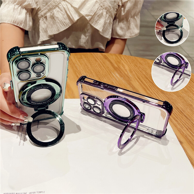 Луксозно покритие Magsafe Magnetic Holder Stand Чист калъф за телефон за iPhone 11 12 13 14 15 Pro Max Протектор за броня на капак 16Plus