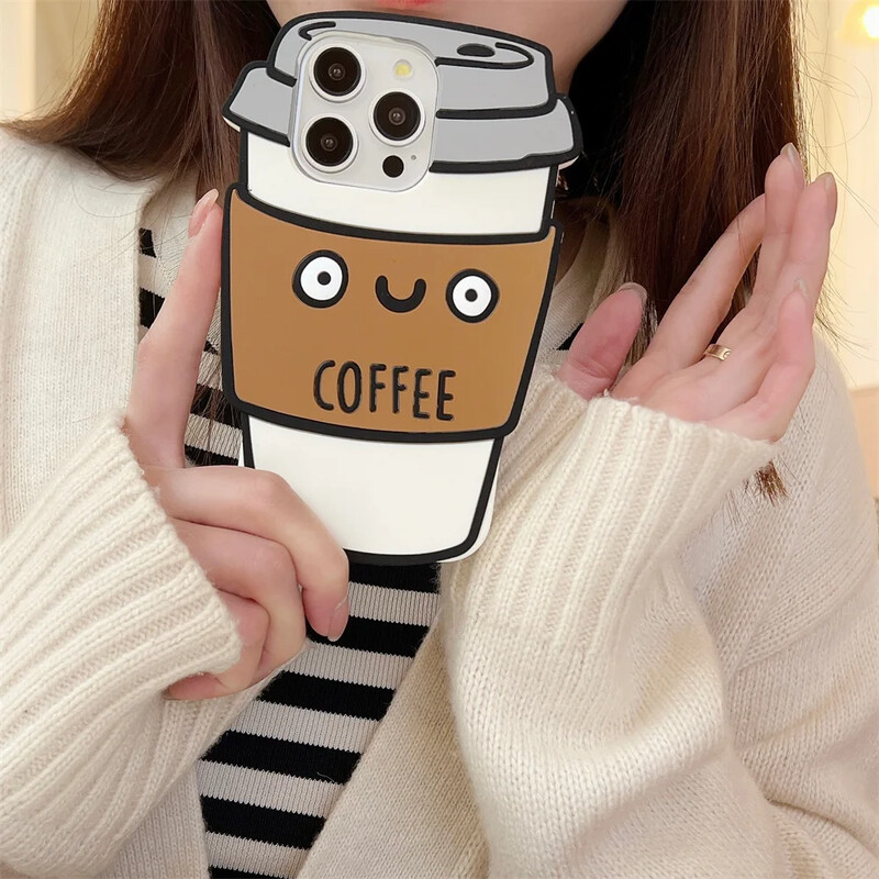 Мек силиконов 3D калъф за кафе за iPhone 13 14 15 16 Pro Max 14 Plus 12 Pro 11 Creative Funny Cover за iPhone 15 Pro Phone Cover