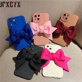 Luksuzna slatka 3D mašna mat silikonska maska za telefon za iPhone 14 12 13 Pro Max 11 X XR 7 8 Plus Se3 MiNi zaštitna mekana maska za kameru