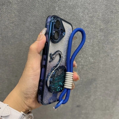 Glitter Diamond Quicksand Swan telefonska torbica za iPhone 16 ProMax 12 13 14 15 Pro Max Plus 11 16 remen za ručni zglob Gradient Cover