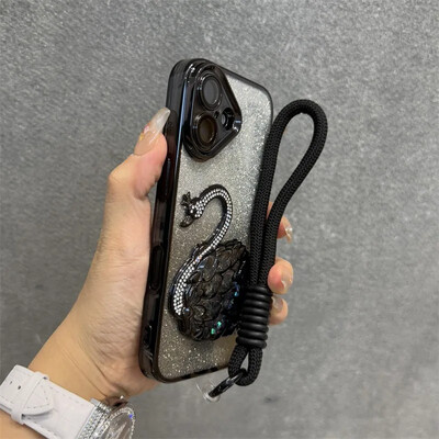 Glitter Diamond Quicksand Swan telefonska torbica za iPhone 16 ProMax 12 13 14 15 Pro Max Plus 11 16 remen za ručni zglob Gradient Cover