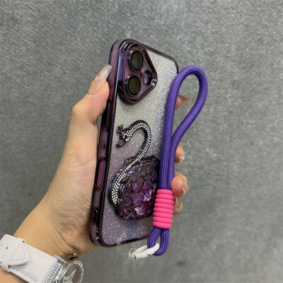 Glitter Diamond Quicksand Swan telefonska torbica za iPhone 16 ProMax 12 13 14 15 Pro Max Plus 11 16 remen za ručni zglob Gradient Cover