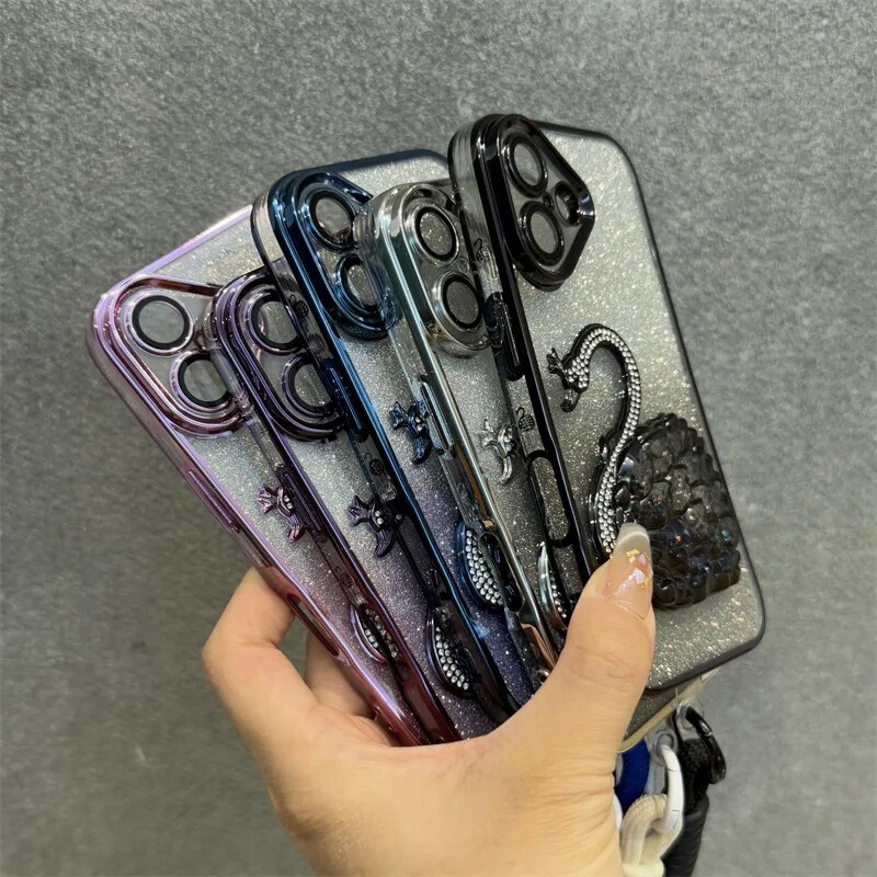 Glitter Diamond Quicksand Swan telefonska torbica za iPhone 16 ProMax 12 13 14 15 Pro Max Plus 11 16 remen za ručni zglob Gradient Cover