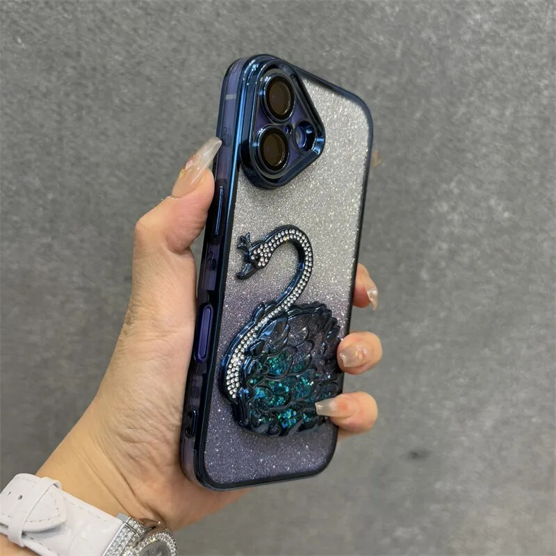 Glitter Diamond Quicksand Swan telefonska torbica za iPhone 16 ProMax 12 13 14 15 Pro Max Plus 11 16 remen za ručni zglob Gradient Cover