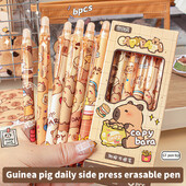 6 бр. Комплект гел химикалки Kawaii Capybara Черно синьо мастило Бързосъхнещи сладки печатни гел химикалки Естетични канцеларски материали Училищни офис консумативи