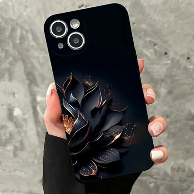 Πολυτελής θήκη τηλεφώνου Black Lotus Flower για iPhone 16 15 14 Pro Max 13 12 11 XS XR 7 8 Plus 13 Mini ανθεκτικό στους κραδασμούς κάλυμμα σιλικόνης