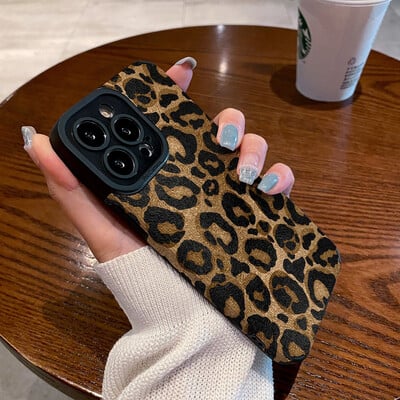 Modna zlatna leopard silikonska kožna torbica za iPhone 15 14 Pro Max 11 13 12 Mini SE 7 8 16 Plus X XR XS Meka maska otporna na udarce