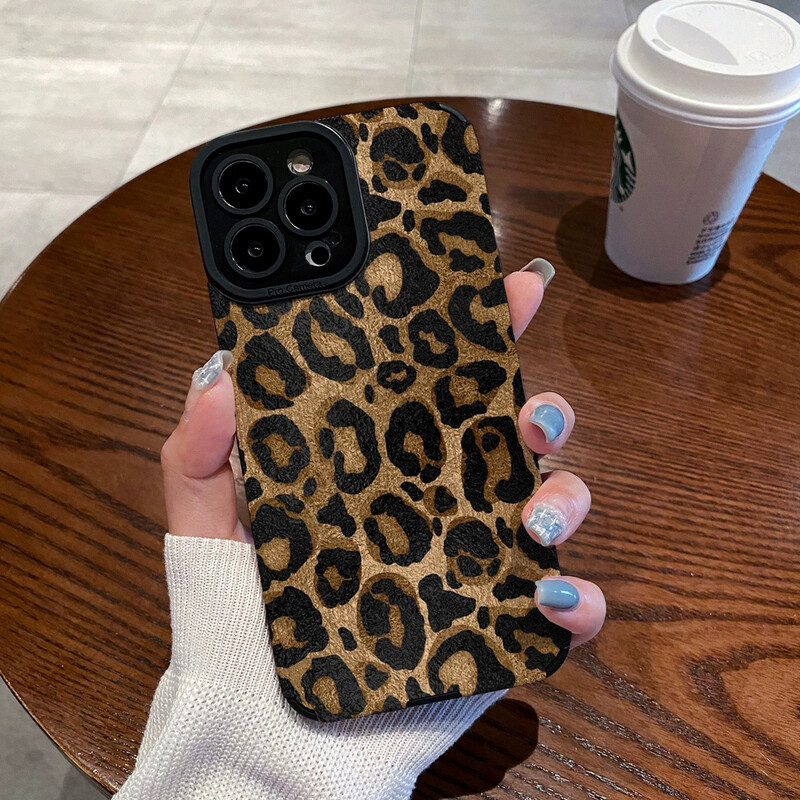 Fashion Gold Leopard δερμάτινη θήκη σιλικόνης για iPhone 15 14 Pro Max 11 13 12 Mini SE 7 8 16 Plus X XR XS Μαλακό κάλυμμα αντικραδασμικό