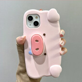 Linksmas 3D rožinės spalvos seilių kiaulės nosies nematomas laikiklio dėklas, skirtas iPhone 13 14 12 11 15 Pro Max Mielas kūrybingas laikiklio stovas, atsparus smūgiams dangtelis