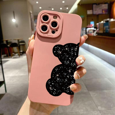 Калъф за телефон с рисунка на флорална мечка за iPhone 16 15 14 Pro Max 13 12 11 XS X XR 7 8 Plus SE 2022 SE3 Удароустойчив мек силиконов капак