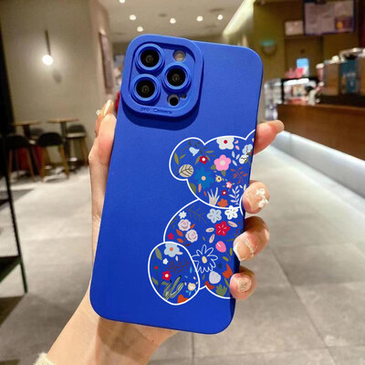 Калъф за телефон с рисунка на флорална мечка за iPhone 16 15 14 Pro Max 13 12 11 XS X XR 7 8 Plus SE 2022 SE3 Удароустойчив мек силиконов капак
