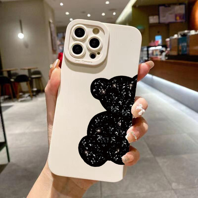 Калъф за телефон с рисунка на флорална мечка за iPhone 16 15 14 Pro Max 13 12 11 XS X XR 7 8 Plus SE 2022 SE3 Удароустойчив мек силиконов капак