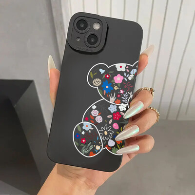Калъф за телефон с рисунка на флорална мечка за iPhone 16 15 14 Pro Max 13 12 11 XS X XR 7 8 Plus SE 2022 SE3 Удароустойчив мек силиконов капак