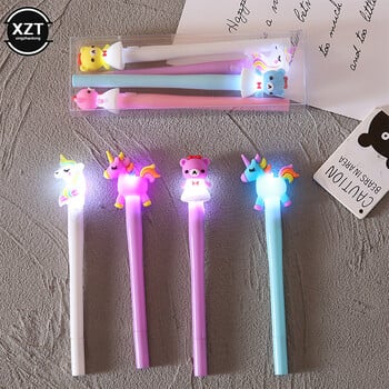 4 ΤΕΜ/Παρτίδα Unicorn Gel στυλό με φως λάμπας Kawaii Cute Bear Gel Ink Στυλό για παιδιά Σχολικά επιστολόχαρτα Είδη γραφείου Δώρα