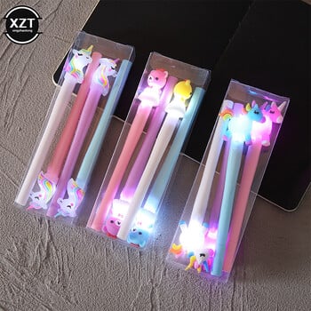 4 ΤΕΜ/Παρτίδα Unicorn Gel στυλό με φως λάμπας Kawaii Cute Bear Gel Ink Στυλό για παιδιά Σχολικά επιστολόχαρτα Είδη γραφείου Δώρα