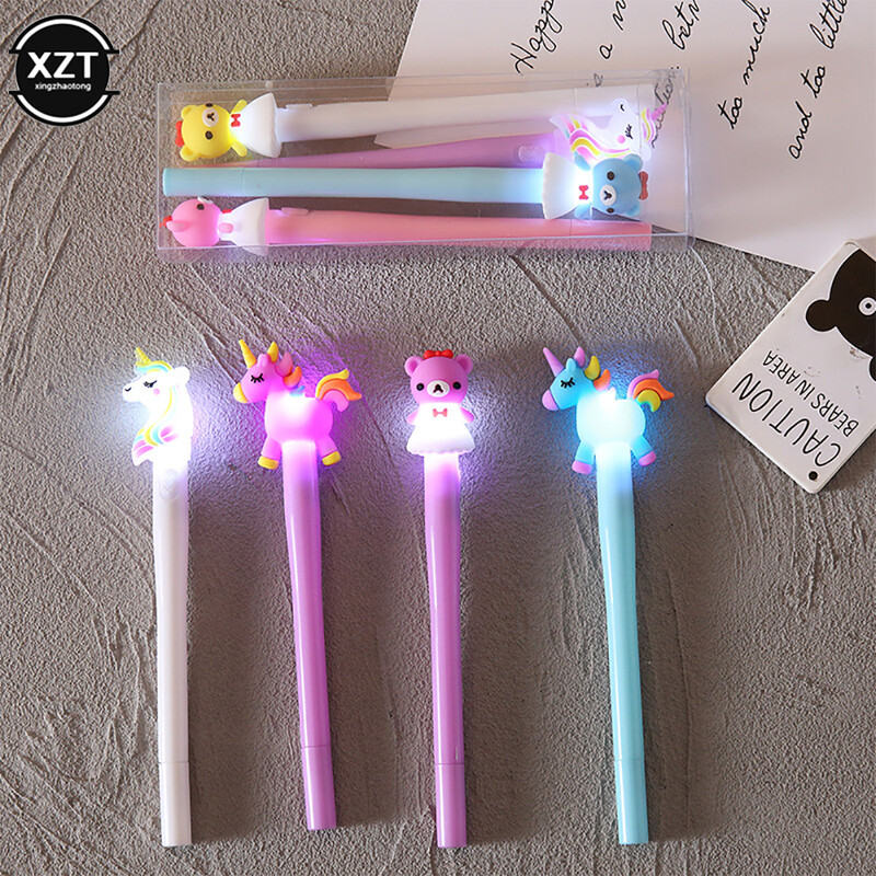 4PCS/lot jednorog gel olovka sa svjetlom lampe Kawaii slatki medo gel olovke za djecu Školski pribor Uredski pribor Darovi
