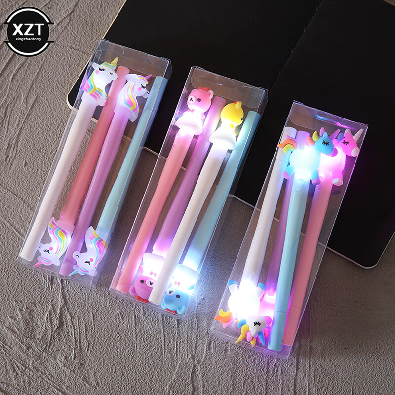4PCS/lot jednorog gel olovka sa svjetlom lampe Kawaii slatki medo gel olovke za djecu Školski pribor Uredski pribor Darovi