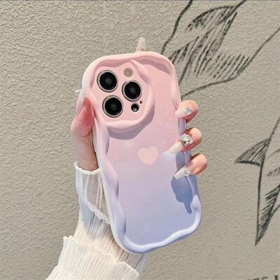 Θήκη τηλεφώνου Gradient Love Heart κυματιστή για IPhone 16 15 Pro Max 14 11 13 12 Mini XR 8 7 Plus X XS SE 2022 16Pro Soft Silicone Cover