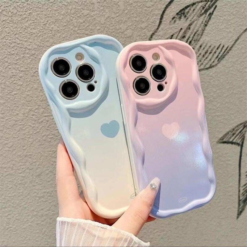Gradient Love Heart Wavy Phone Case za IPhone 16 15 Pro Max 14 11 13 12 Mini XR 8 7 Plus X XS SE 2022 16Pro Mekana silikonska maska
