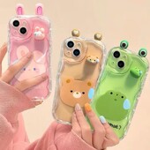 Telefono dėklas, skirtas iPhone 16 15 Pro Max 14 11 13 12 Mini XR 8 7 Plus X XS SE 2020 2022 Mielas 3D Meškiukas Triušis Bjaurios Varlės Akys Galinis dangtelis