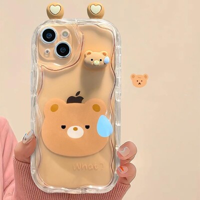 Telefono dėklas, skirtas iPhone 16 15 Pro Max 14 11 13 12 Mini XR 8 7 Plus X XS SE 2020 2022 Mielas 3D Meškiukas Triušis Bjaurios Varlės Akys Galinis dangtelis