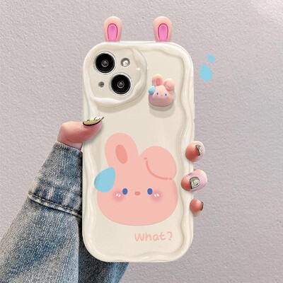 Telefono dėklas, skirtas iPhone 16 15 Pro Max 14 11 13 12 Mini XR 8 7 Plus X XS SE 2020 2022 Mielas 3D Meškiukas Triušis Bjaurios Varlės Akys Galinis dangtelis