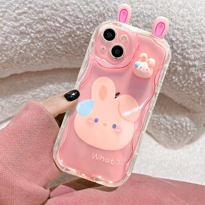 Telefono dėklas, skirtas iPhone 16 15 Pro Max 14 11 13 12 Mini XR 8 7 Plus X XS SE 2020 2022 Mielas 3D Meškiukas Triušis Bjaurios Varlės Akys Galinis dangtelis