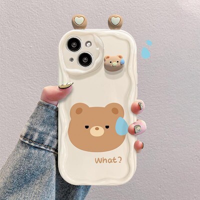 Telefono dėklas, skirtas iPhone 16 15 Pro Max 14 11 13 12 Mini XR 8 7 Plus X XS SE 2020 2022 Mielas 3D Meškiukas Triušis Bjaurios Varlės Akys Galinis dangtelis