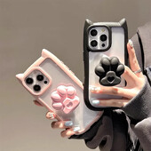 INS Cute 3D Ear Claw Grip Tok Θήκη τηλεφώνου για iPhone 15 14 13 12 11 Διαφανές ακρυλικό κάλυμμα Pro Max Plus XR