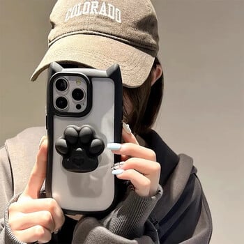 INS Cute 3D Ear Claw Grip Tok Θήκη τηλεφώνου για iPhone 15 14 13 12 11 Διαφανές ακρυλικό κάλυμμα Pro Max Plus XR