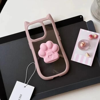 INS Cute 3D Ear Claw Grip Tok Θήκη τηλεφώνου για iPhone 15 14 13 12 11 Διαφανές ακρυλικό κάλυμμα Pro Max Plus XR