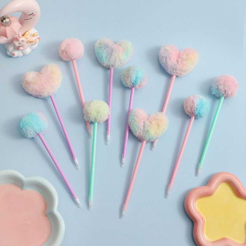 2 kom crtana plišana kemijska olovka u obliku srca Studentska kreativna kemijska olovka Dječja slatka dopisnica Plišana olovka Poklon olovka Uredski materijal