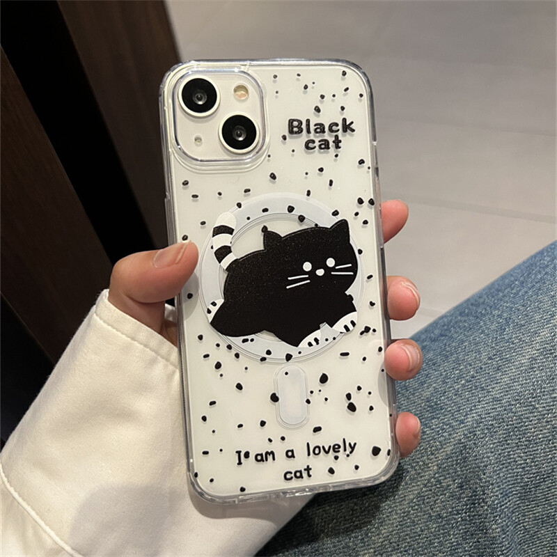 Korejski slatki magnetski stalak Grip Tok Cartoon Black Cat Magsafe telefonska torbica za iPhone 15 14 13 12 11 Promax XSMAX 7 8 stražnja maska