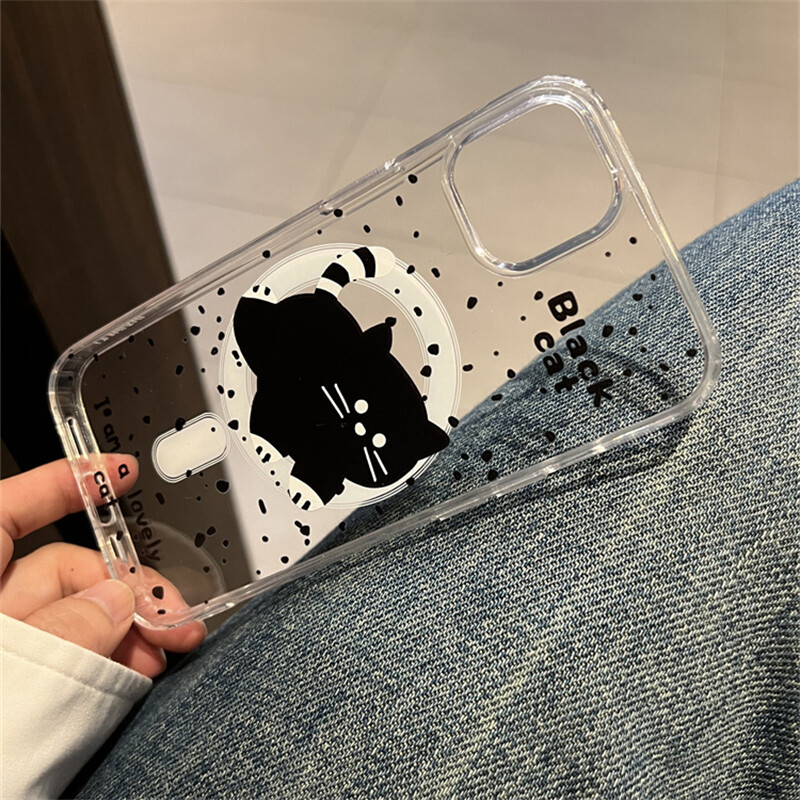 Korejski slatki magnetski stalak Grip Tok Cartoon Black Cat Magsafe telefonska torbica za iPhone 15 14 13 12 11 Promax XSMAX 7 8 stražnja maska