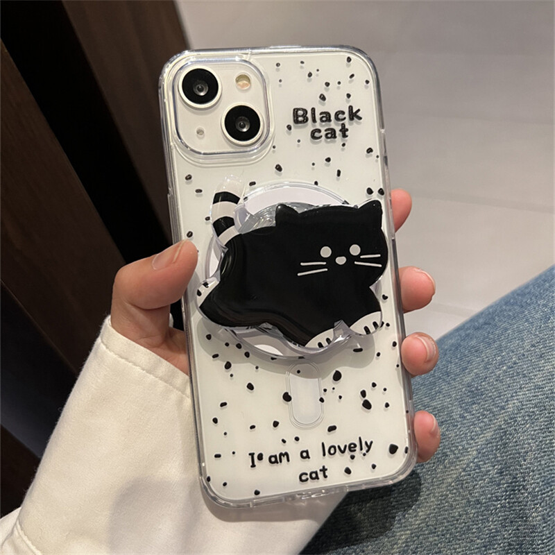 Korejski slatki magnetski stalak Grip Tok Cartoon Black Cat Magsafe telefonska torbica za iPhone 15 14 13 12 11 Promax XSMAX 7 8 stražnja maska