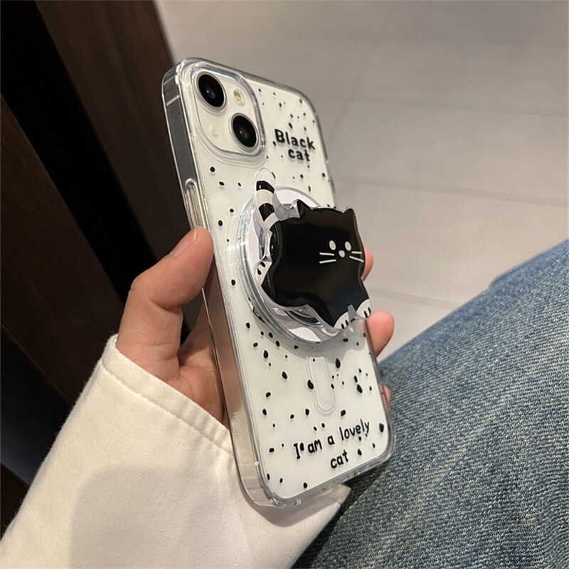 Korejski slatki magnetski stalak Grip Tok Cartoon Black Cat Magsafe telefonska torbica za iPhone 15 14 13 12 11 Promax XSMAX 7 8 stražnja maska