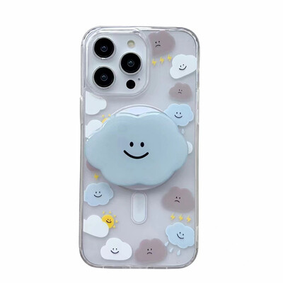 Korėjietiškas mielas magnetinis stovas, rankena Tok Cartoon Cloud Magsafe telefono dėklas, skirtas iPhone 16 15 14 13 12 11 Promax XSMAX 7 minkštas galinis dangtelis
