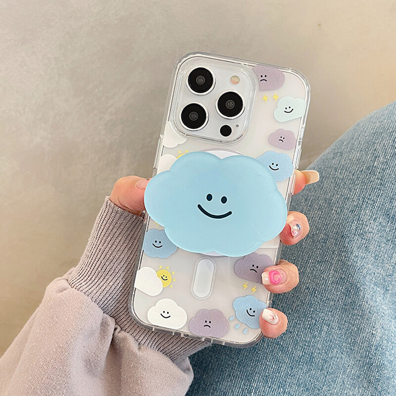 Korėjietiškas mielas magnetinis stovas, rankena Tok Cartoon Cloud Magsafe telefono dėklas, skirtas iPhone 16 15 14 13 12 11 Promax XSMAX 7 minkštas galinis dangtelis
